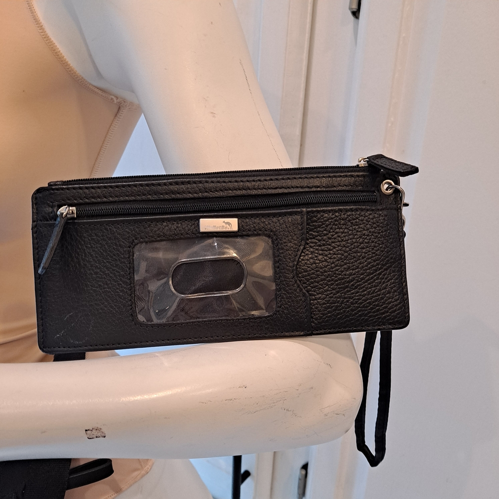 WalletBe Black Ultra Thin Flat Pebbled Leather Wristlet Clutch Wallet W/RFID